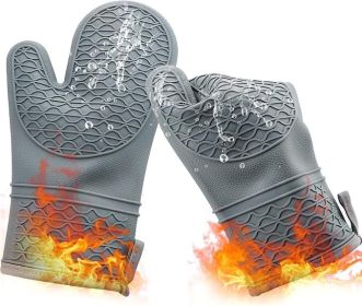 Silicone Oven Mitts Heat Resistant Durable (Color: GREY)